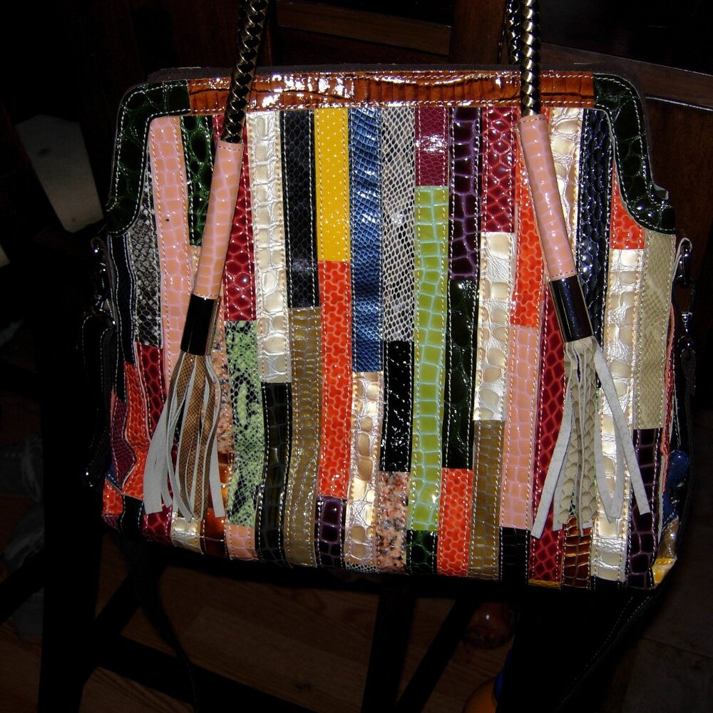 Multicolor Patchwork Patent Leather Snakeskin Pri… - image 3